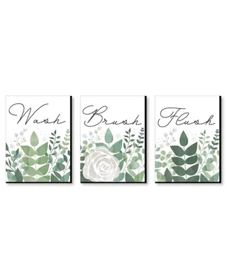 Big Dot of Happiness Boho Botanical Bathroom Rules Wall Art - 7.5 x 10 in 3 Signs Wash, Brush, Flush