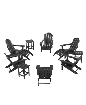 12 Piece Set Outdoor Folding Adirondack Chairs with Ottoman Side Table