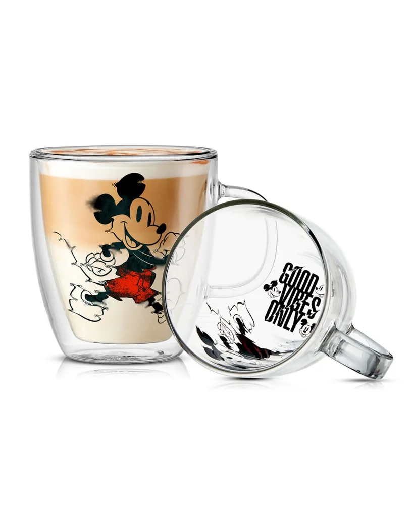 JoyJolt Mickey Mouse Glitch Double Wall Coffee Mugs, 2 Piece