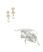 Adornia 14K Gold-Tone Plated Mother of Pearl Flower, Cultivated Freshwater Pearl Drop and Dangle Earrings