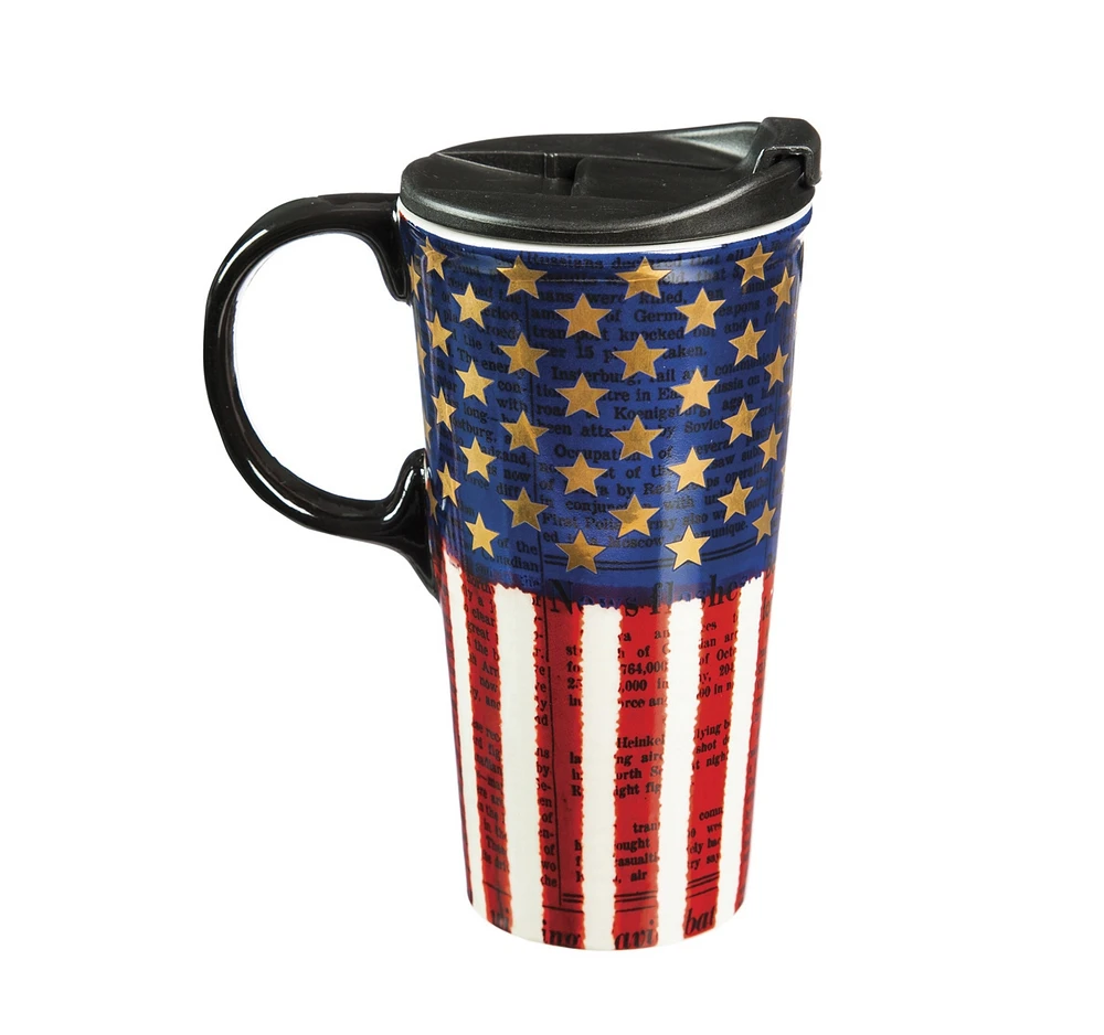 Evergreen Beautiful Liberty Ceramic Travel Cup with Lid - 5 x 4 x 7 Inches