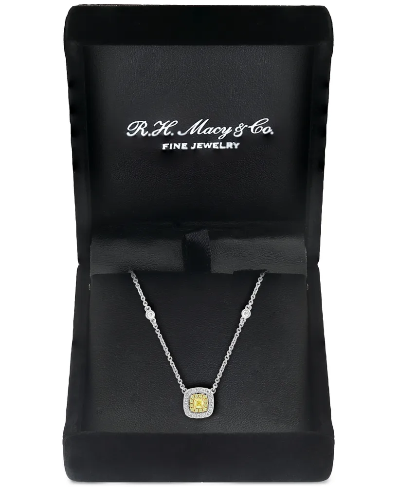 Effy Yellow & White Diamond Halo 18" Pendant Necklace (5/8 ct. t.w.) in 18k Gold & 18k White Gold