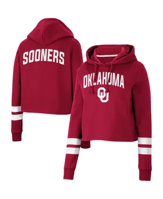 Women's Colosseum Crimson Oklahoma Sooners Throwback Stripe Cropped Pullover Hoodie