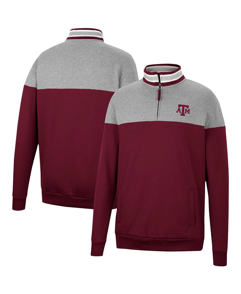 Men's Colosseum Heathered Gray, Maroon Texas A&M Aggies Be the Ball Quarter-Zip Top