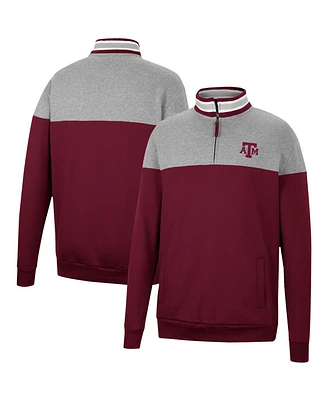Men's Colosseum Heathered Gray, Maroon Texas A&M Aggies Be the Ball Quarter-Zip Top