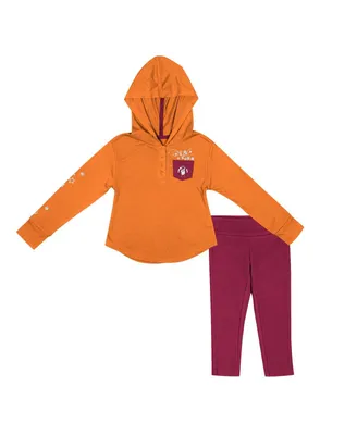 Toddler Girls Colosseum Orange, Maroon Virginia Tech Hokies Most Delightful Way Long Sleeve Hoodie T-shirt and Leggings Set