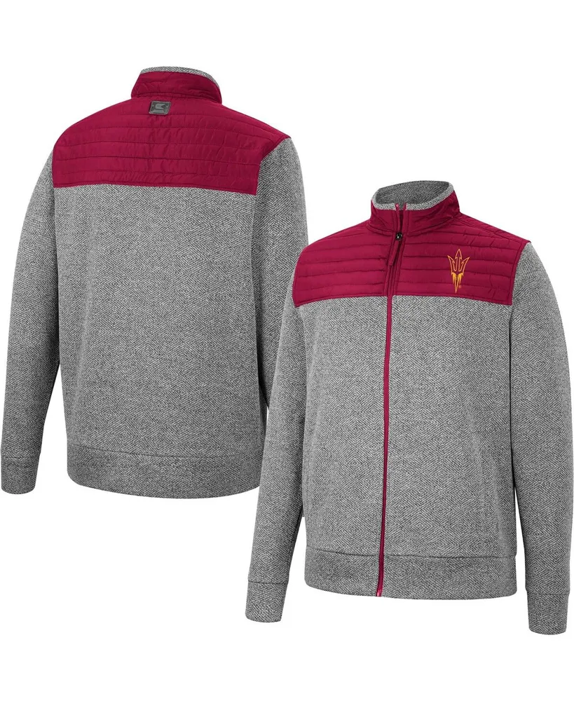 Men's Colosseum Gray, Maroon Arizona State Sun Devils Putter Herringbone Full-Zip Jacket