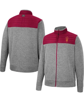 Men's Colosseum Gray, Maroon Arizona State Sun Devils Putter Herringbone Full-Zip Jacket