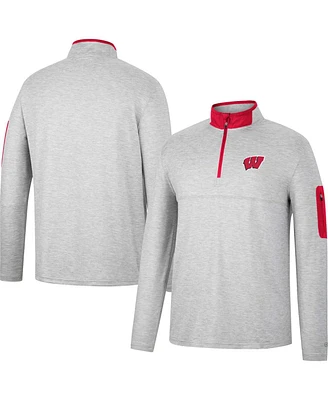 Men's Colosseum Heathered Gray, Red Wisconsin Badgers Country Club Windshirt Quarter-Zip Jacket