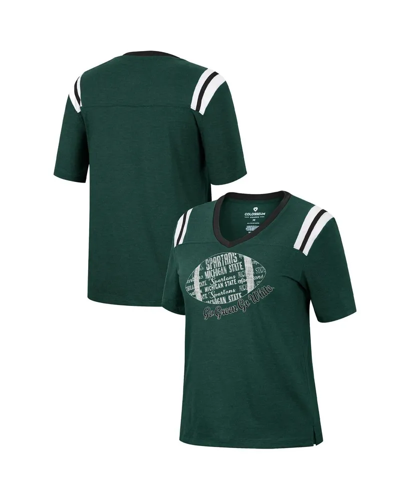 Women's Colosseum Heathered Green Michigan State Spartans 15 Min Early Football V-Neck T-shirt