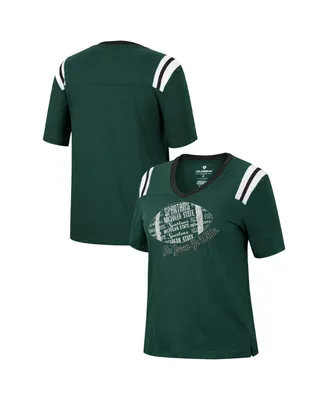 Women's Colosseum Heathered Green Michigan State Spartans 15 Min Early Football V-Neck T-shirt