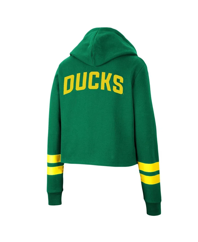 Women's Colosseum Green Oregon Ducks Throwback Stripe Cropped Pullover Hoodie