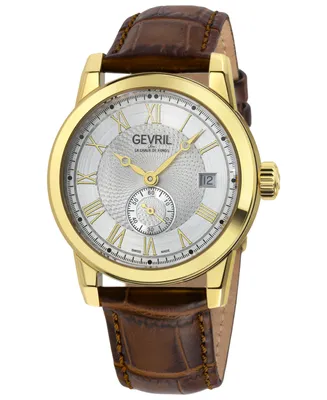 Gevril Men's Madison Swiss Automatic Brown Genuine Leather Strap Watch 39mm