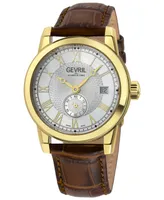 Gevril Men's Madison Swiss Automatic Brown Genuine Leather Strap Watch 39mm