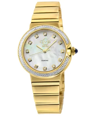 GV2 by Gevril Women's Sorrento Swiss Quartz Diamond Accents Ion Plating Gold-Tone Stainless Steel Bracelet Watch 32mm