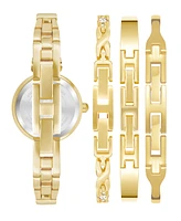 Anne Klein Women's Gold-Tone Alloy Bangle with Crystal Accents Fashion Watch 37mm Set 4 Pieces - Gold