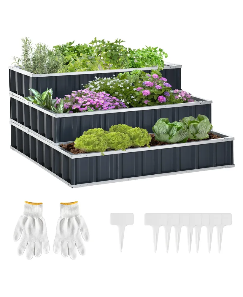 3 Tier Raised Garden Bed, Metal Planer Box w/ Gloves