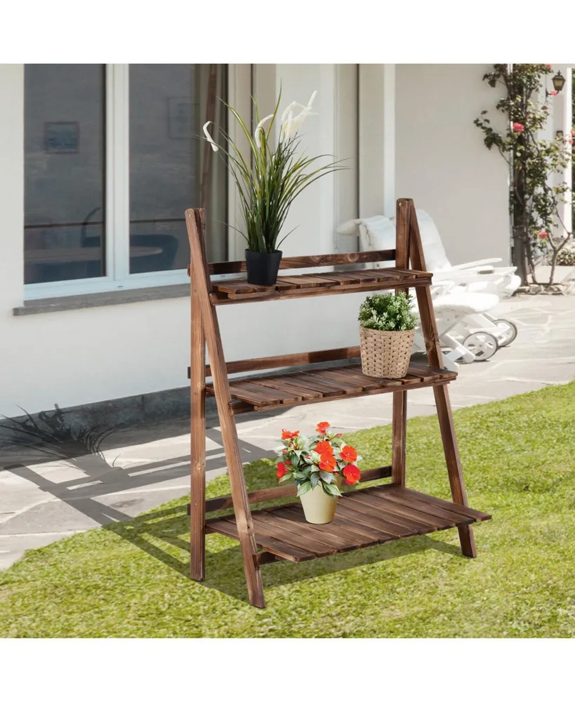 3 Tier Ladder-style Wooden Flower Plant Stand Outdoor Garden Shelf