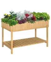 Elevated Natural Plant Stand Outdoor Flower Bed 8 Grid Box w/ Storage