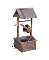 Outsunny Wishing Well Wooden Outdoor Water Fountain Backyard Decorative w/Pump