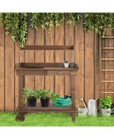 Wood Potting Bench Workstation Table w/ Storage Cabinet, Shelf Natural