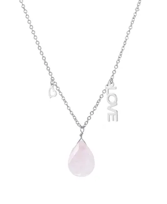 Macy's Rose Quartz Pear Shape Bead 16mm Love Charm Necklace in Fine Silver Plated Brass