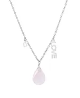 Macy's Rose Quartz Pear Shape Bead 16mm Love Charm Necklace in Fine Silver Plated Brass