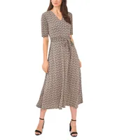 Msk Women's Printed V-Neck Fit & Flare Midi Dress