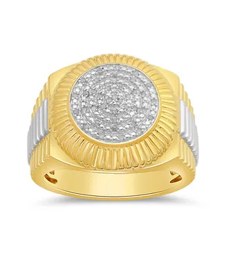 Men's Diamond Two-Tone Circle Cluster Style Ring (1/10 ct. t.w.) 18k Gold-Plate Sterling Silver (Also Silver)