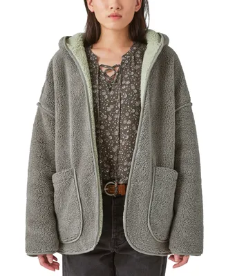 Lucky Brand Reversible Hi-Pile Hooded Sherpa Cardigan Sweater