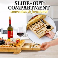 Zulay Kitchen Premium Bamboo Cheese Board Deluxe Set with 4 Piece Knife Set