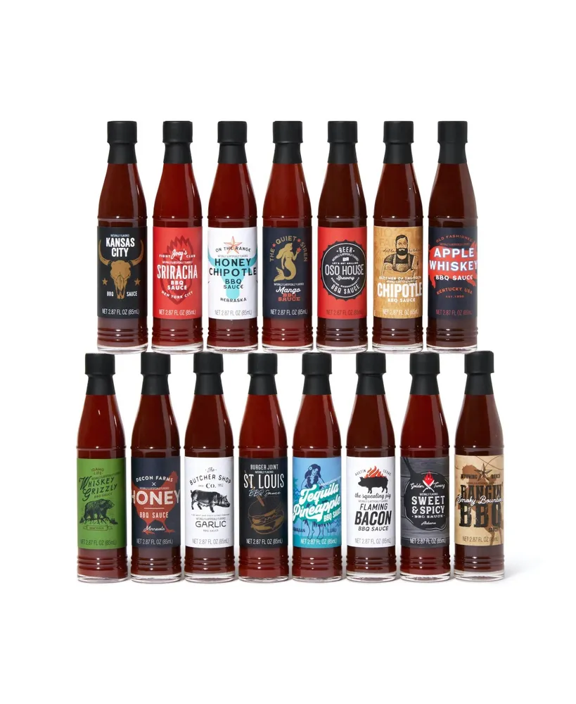 Thoughtfully Gourmet, Bangin' Bbq Sauce Variety Pack in a Travel Themed Suitcase Gift Set, Set of 15 - Assorted Pre