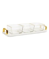 Classic Touch 3-Piece Trimmed Glass Bowl on Serving Dish Tray