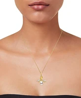 Cultured Freshwater Pearl (7 - 7-1/2mm) & Cubic Zirconia Angel 18" Pendant Necklace set in 14k Two-Tone Gold-Plated Sterling Silver