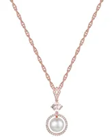 Cultured Freshwater Pearl (8mm), Morganite (1/2 ct. t.w.) & Diamond (1/5 ct. t.w.) in 10k Rose Gold