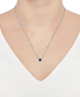 Onyx (4mm) & Diamond (1/10 ct. t.w.) Halo Pendant Necklace in Sterling Silver, 17" + 1" extender (Also available in Cultured Freshwater Pearl)