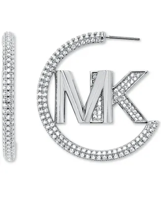 Michael Kors Women's Faceted Mk Pave Hoop 14K Gold Plated Brass with Clear Stones