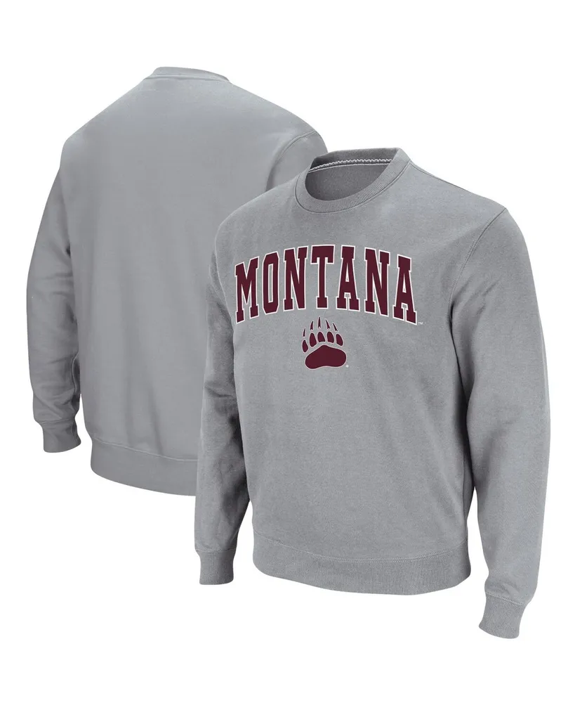 Men's Colosseum Heathered Gray Montana Grizzlies Arch & Logo Tackle Twill Pullover Sweatshirt