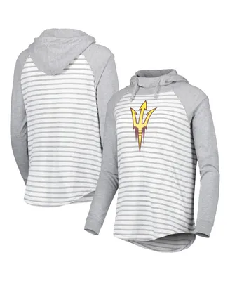 Women's Colosseum Heathered Gray, White Arizona State Sun Devils Gloria Raglan Long Sleeve Hoodie T-shirt