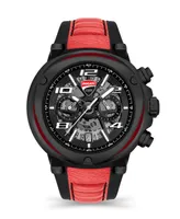 Ducati Corse Men's Partenza Collection Chronograph Timepiece Black Silicon with Red Leather Strap Watch, 49mm