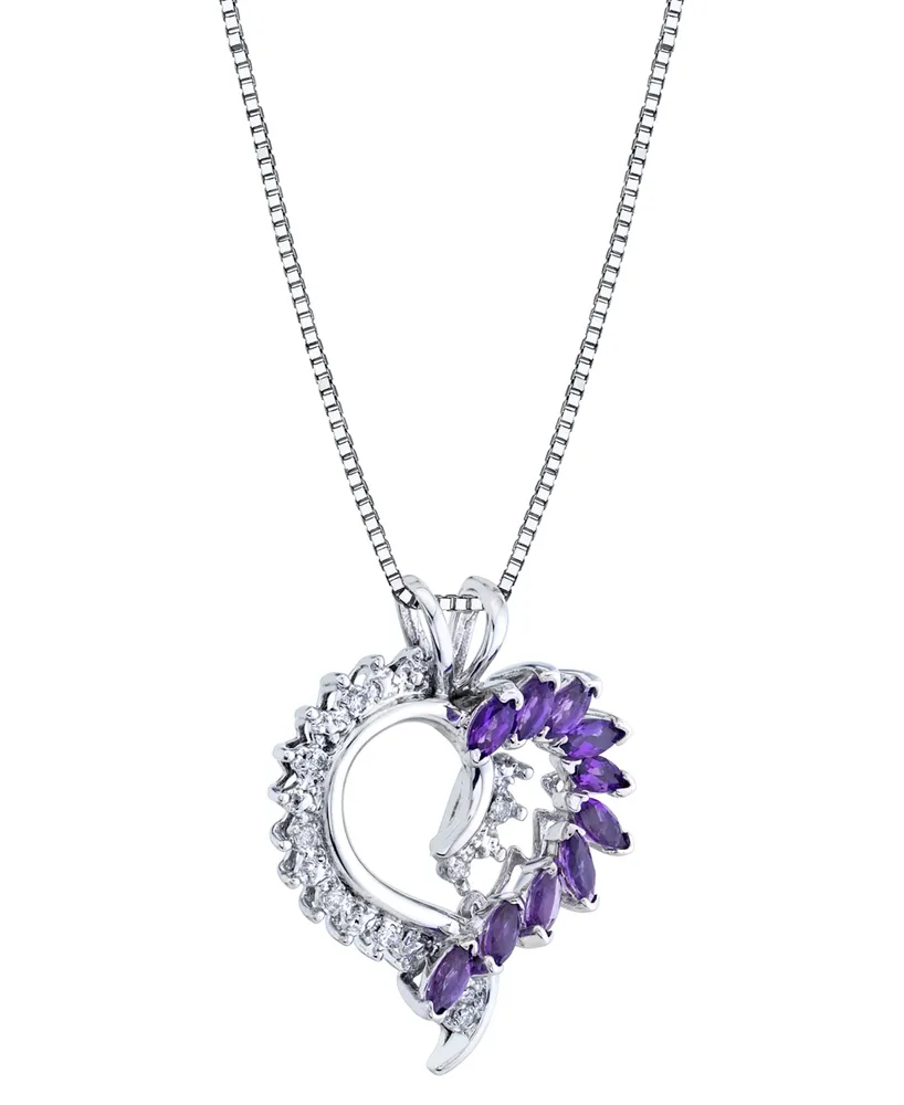 Amethyst (7/8 ct. t.w.) & Diamond (1/20 ct. t.w.) Open Heart 18" Pendant Necklace in Sterling Silver