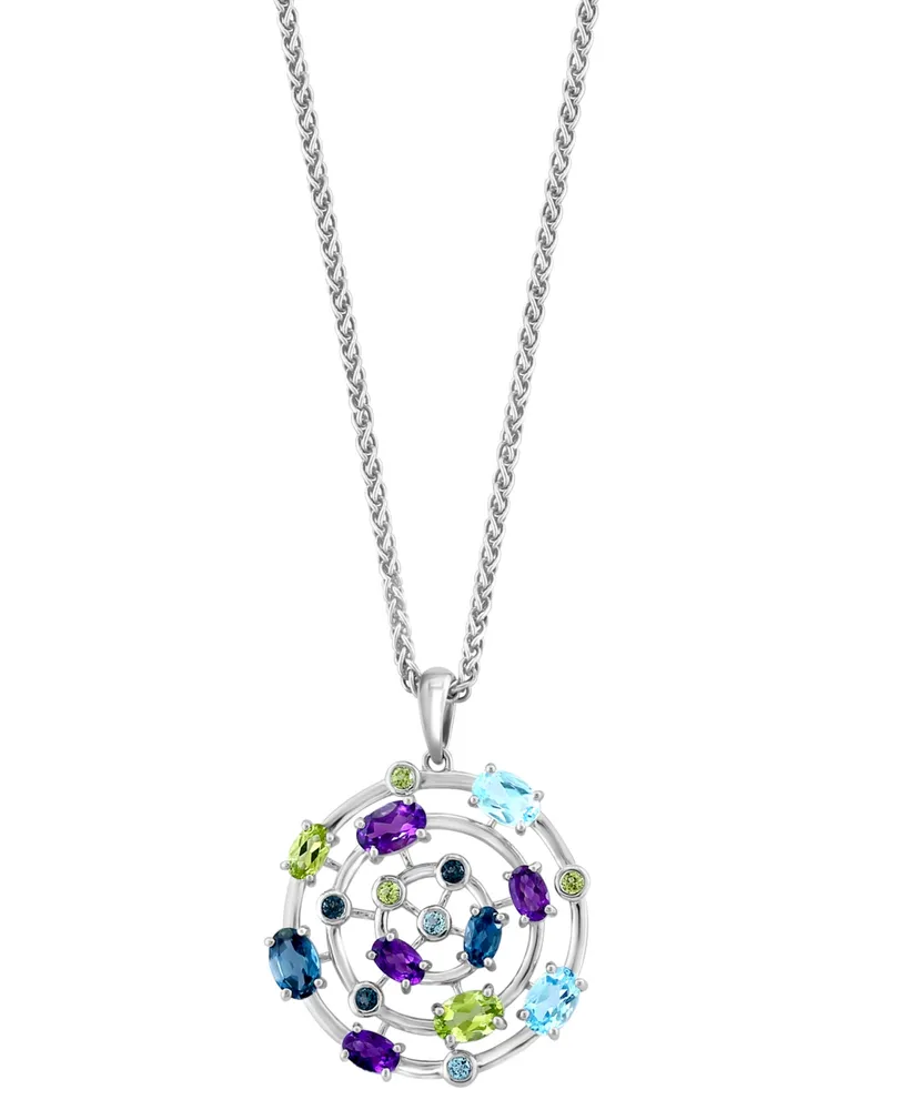 Effy Multi-Gemstone Concentric Circle 18" Pendant Necklace (3-5/8 ct. t.w.) in Sterling Silver