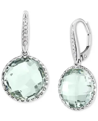 Green Quartz (9 ct. t.w.) & Diamond Accent (1/20 ct. t.w.) Drop Earrings in 14k White Gold