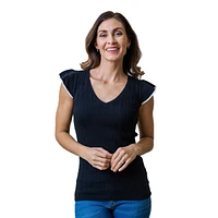 Hope & Henry Women's Flutter Sleeve Sweater Top