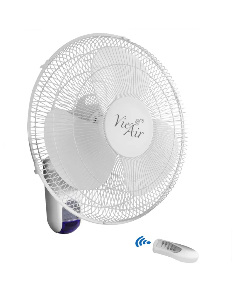 Vie Air 16 Inch 3 Speed Plastic Wall Fan with Remote Control in White