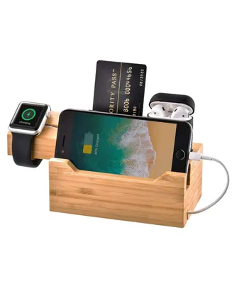 Trexonic 3 in 1 Bamboo Charging Station with Card Holder