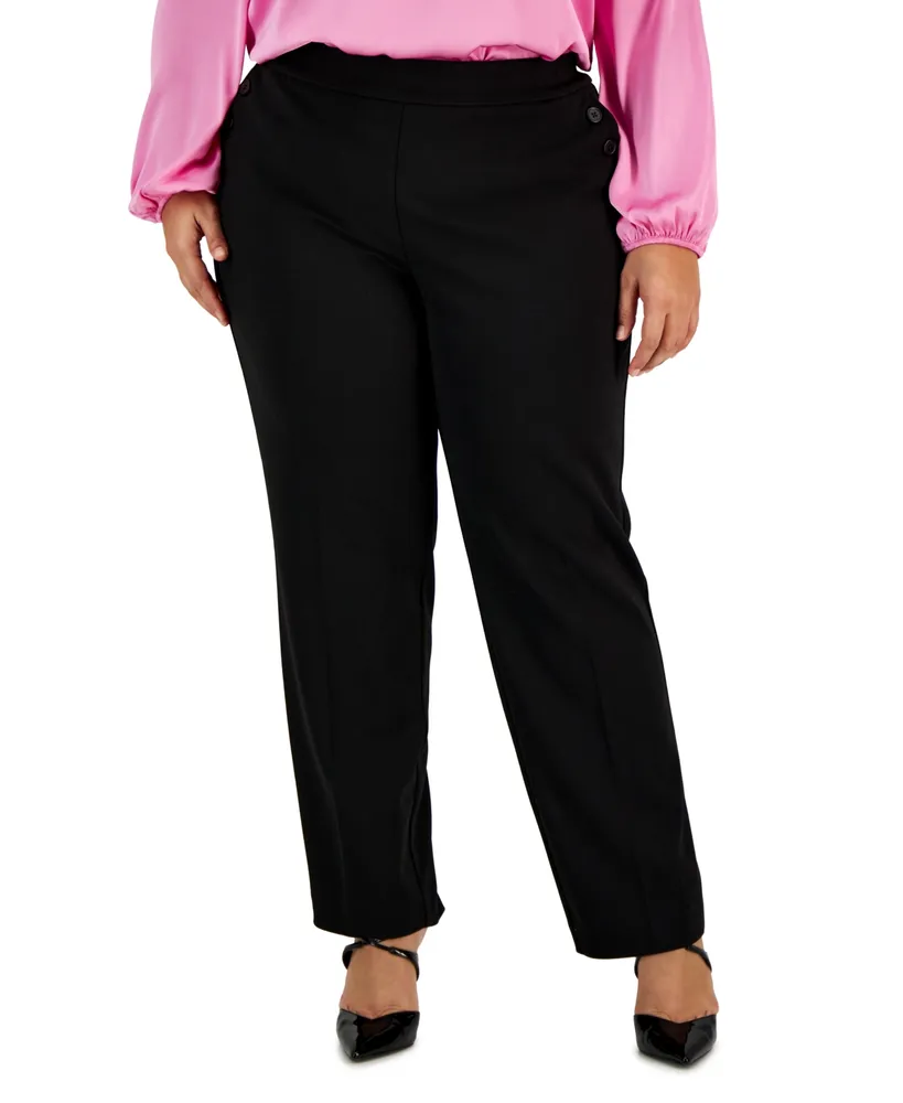 Bar Iii Plus Button-Detail Straight-Leg Pull-On Pants, Created for Macy's