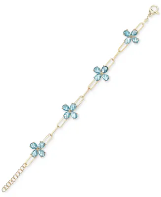 Sky Blue Topaz Flower Cluster Paperclip Link Bracelet (12-3/4 ct. t.w.) in 14k Gold-Plated Sterling Silver