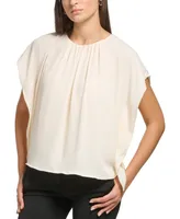 Dkny Petite Shirred Cape-Sleeve Blouse