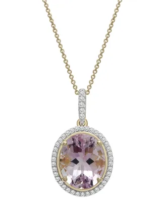 Pink Amethyst (4-3/4 ct. t.w.) & Diamond (1/4 ct. t.w.) Oval Halo 16" Pendant Necklace in 14k Gold